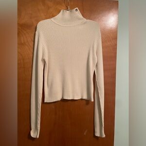 Cream Ribbed Turtleneck Sweater